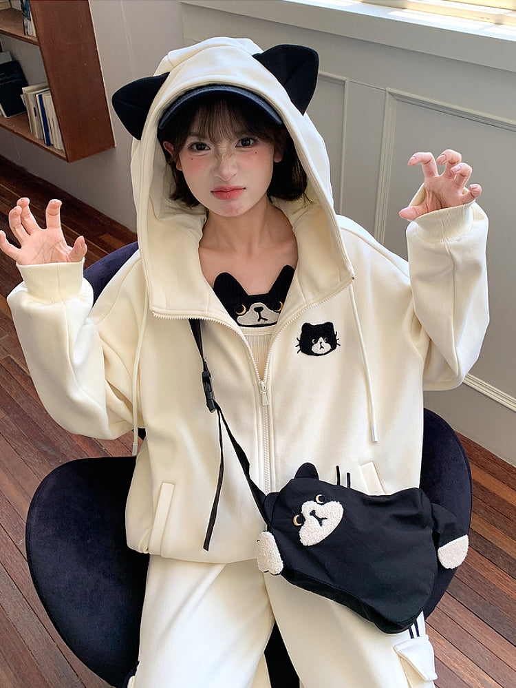Milk Cat Cloudy Hooded Jacket & Sweatpants-Sets-ntbhshop