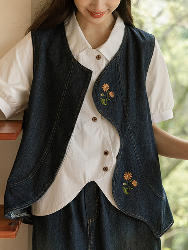 Literary Atelier Embroidered Denim Vest-ntbhshop