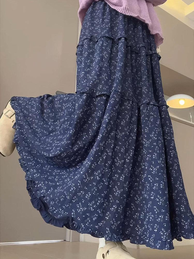 Retro Floral Midi Cake Skirts-ntbhshop