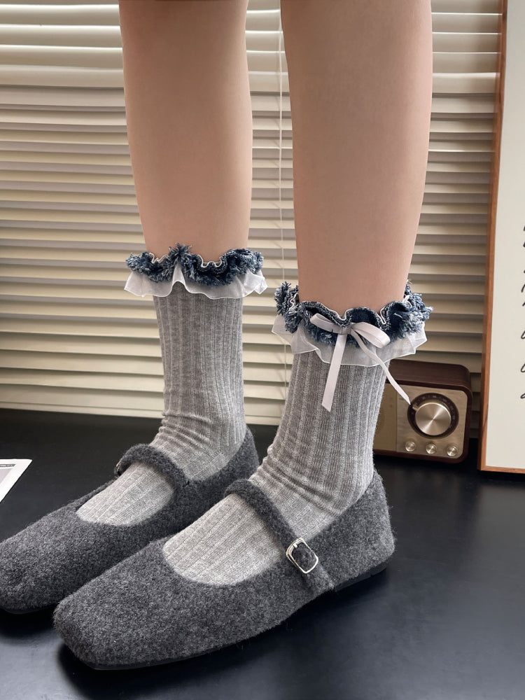 Denim Ruffle Crew Socks-ntbhshop