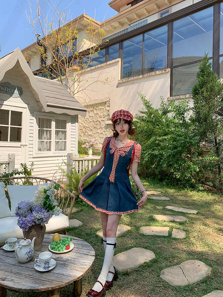 Raspberry Jam Retro Denim Plaid Dress-ntbhshop