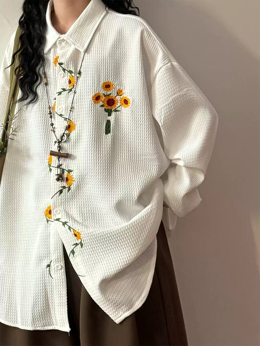 Vintage Sunflower Waffle Shirts-Tops-ntbhshop