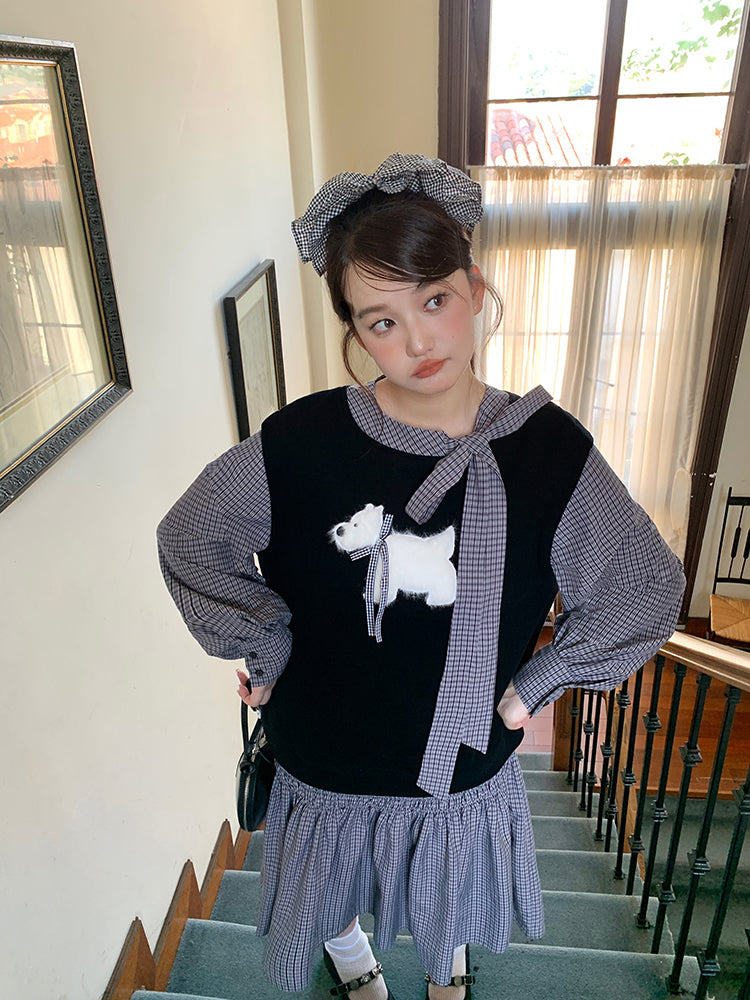 White Puppy Tale Whimsy Plaid Dress-ntbhshop