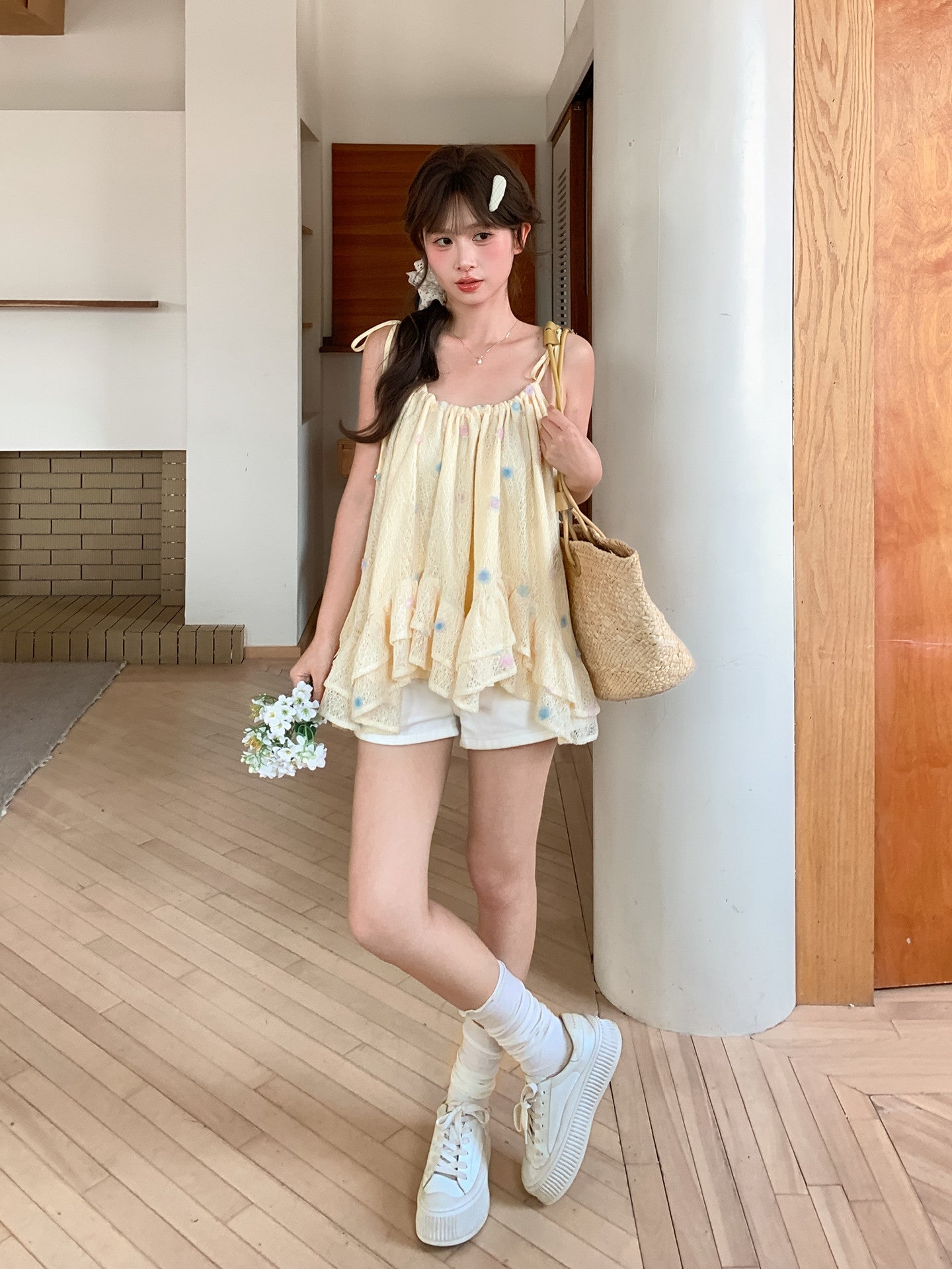 Cloud Bloom Ruffle Camisole-Tops-ntbhshop