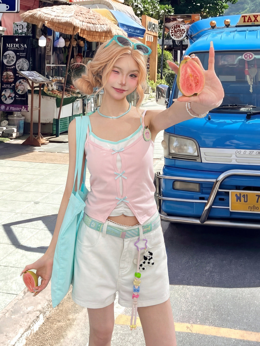 Guava Pop Layer Bra Camisole-Tops-ntbhshop