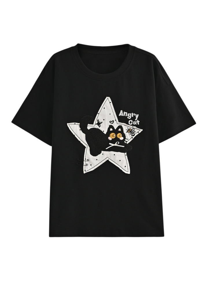 Angry Cat Star Tee-Tops-ntbhshop