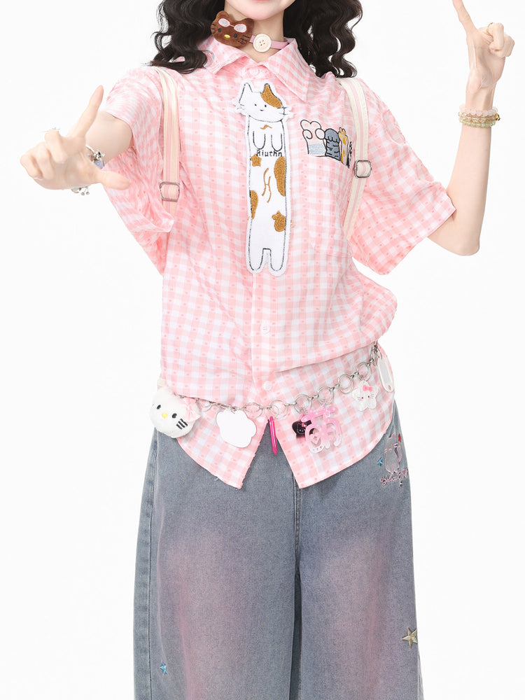 Kitten Picnic Gingham Shirt-Tops-ntbhshop