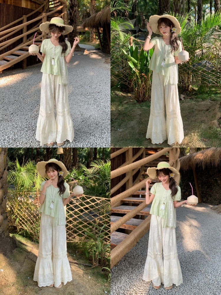Cream Petal Lace Pants-Bottoms-ntbhshop