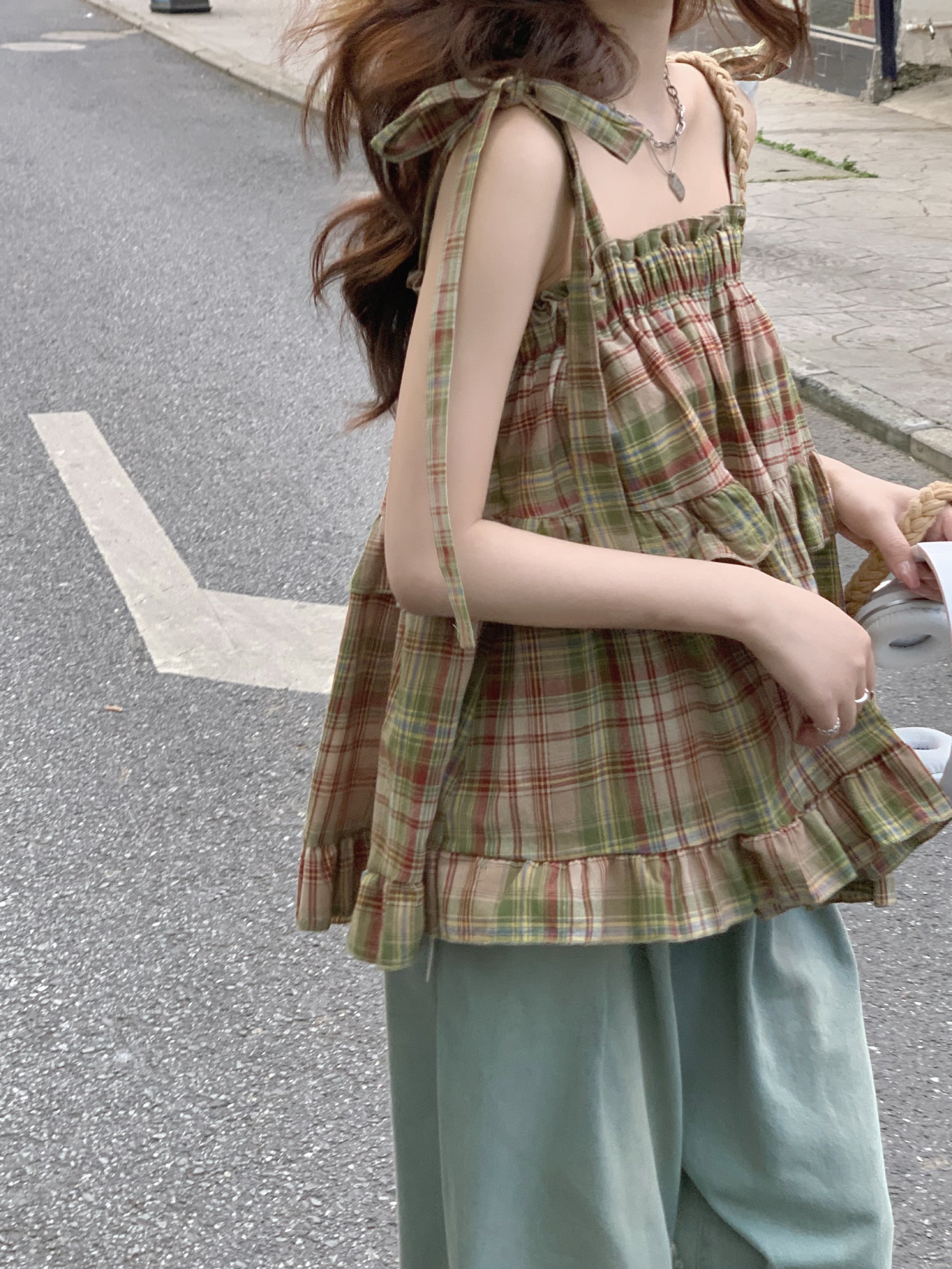 Hazel Moss Plaid Babydoll Suspender Top-ntbhshop