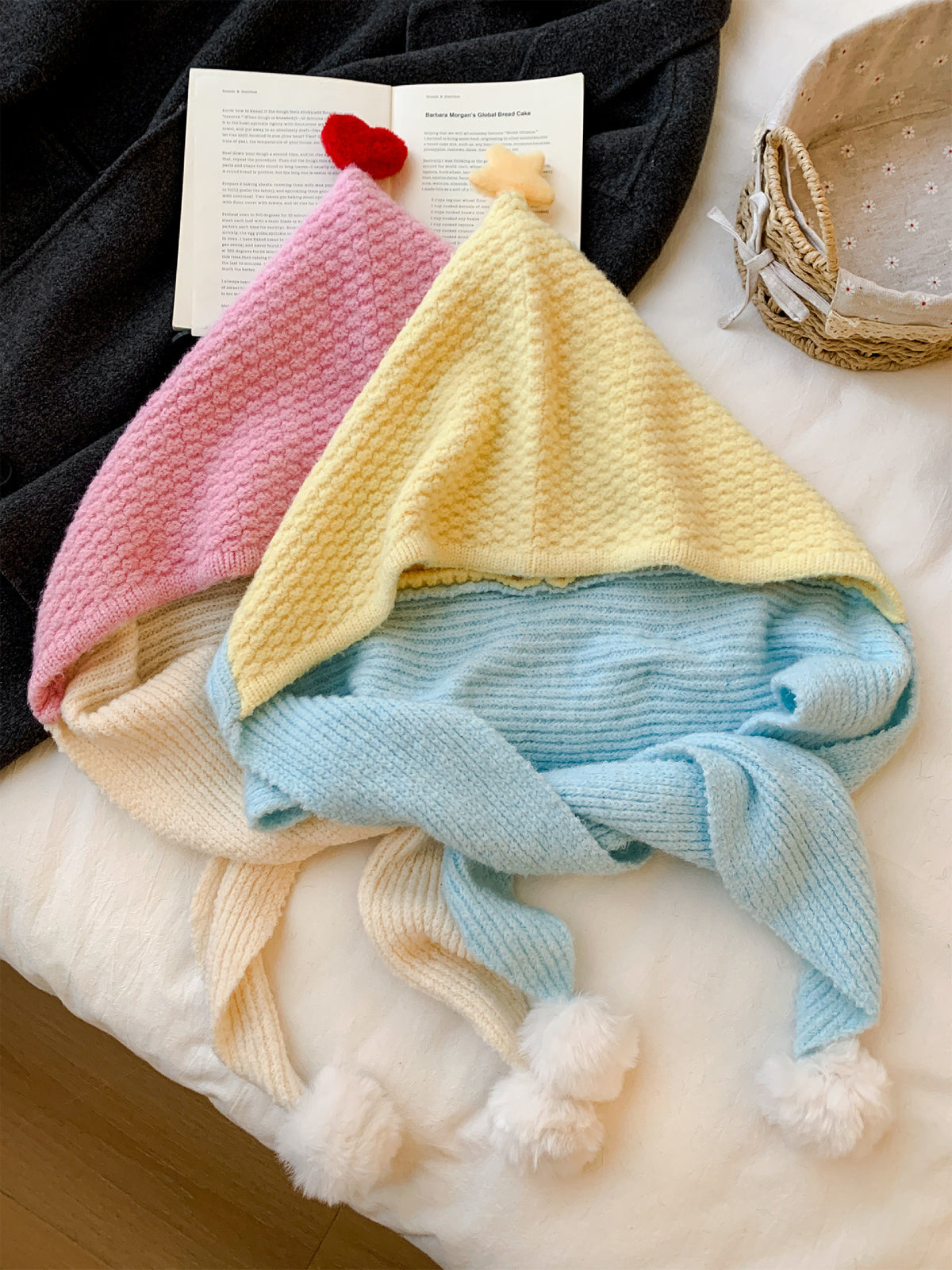 Pom Pom Star Knit Hood Scarves-ntbhshop