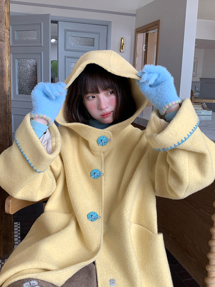 Cheese Trap Dopamine Trim Woolen Coat-ntbhshop