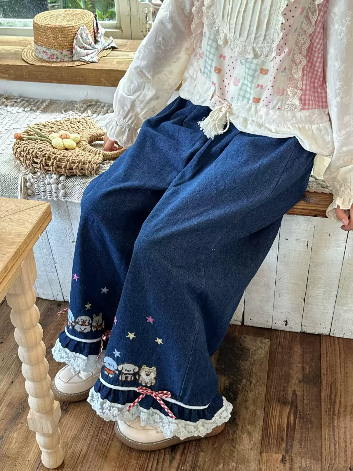 Mori Puppy Lace Jeans-Bottoms-ntbhshop