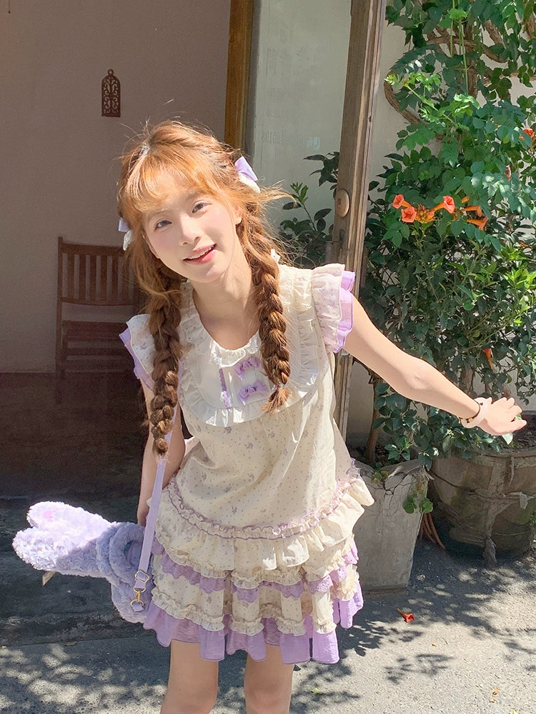 Lavender Bloom Fairy Sleeve Blouse & Layer Cake Skirt-ntbhshop