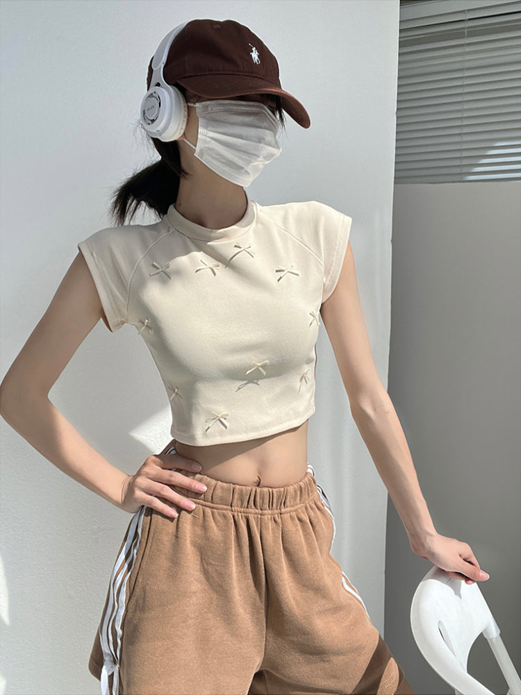 Dopamine Bow Slim Crop Tops-ntbhshop