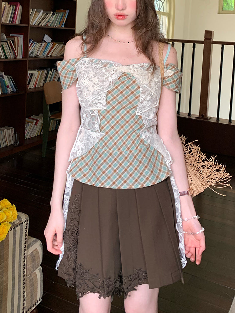 Willow Check Mesh Bow Plaid Cami-ntbhshop