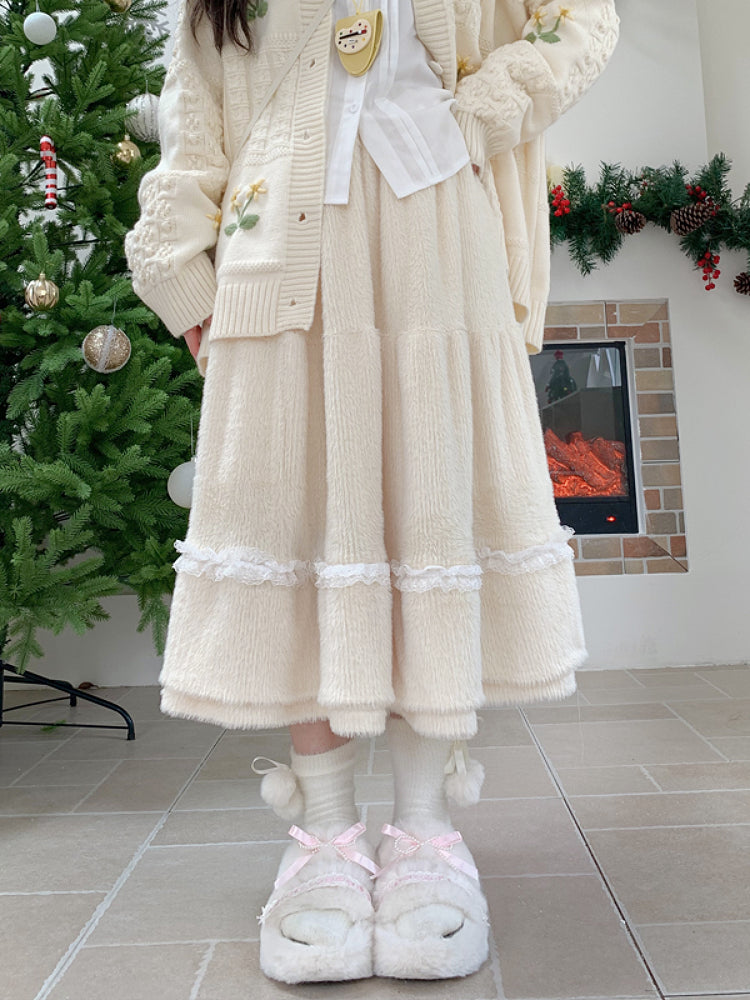 Snowflake Furry Midi Skirts-ntbhshop