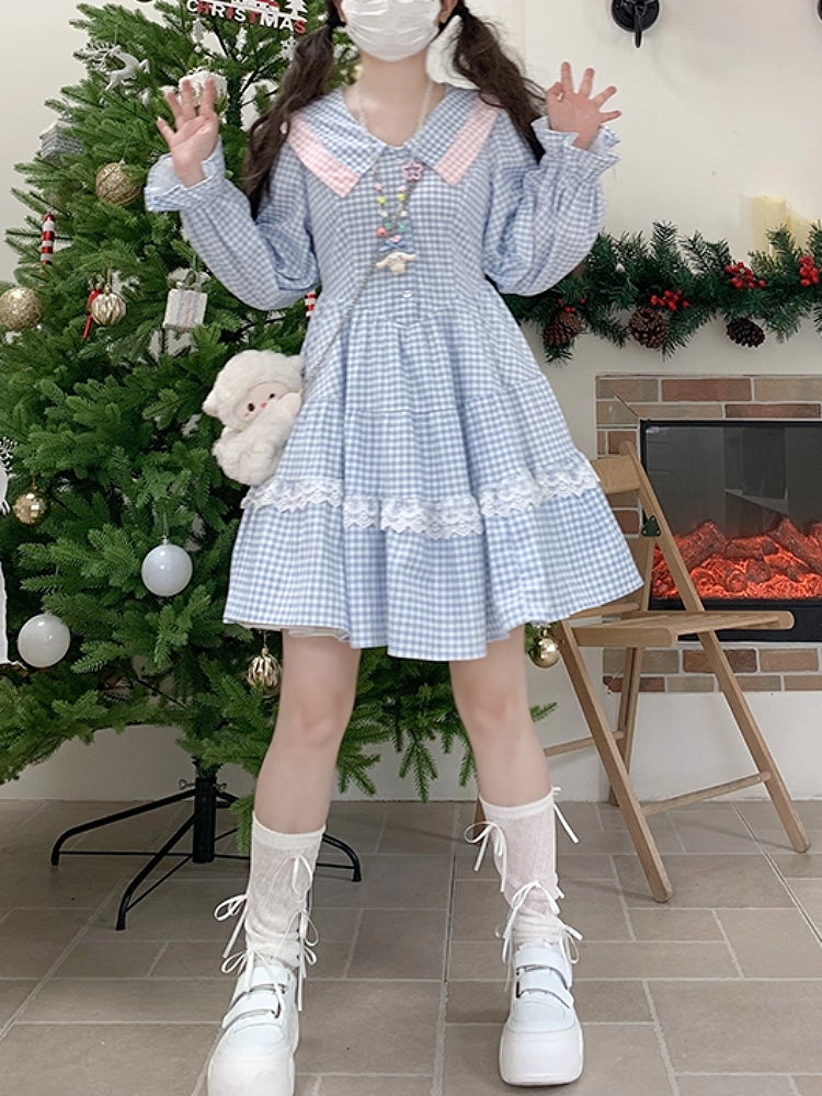 Plaid Candy Back Bow Plaid Dresses-ntbhshop