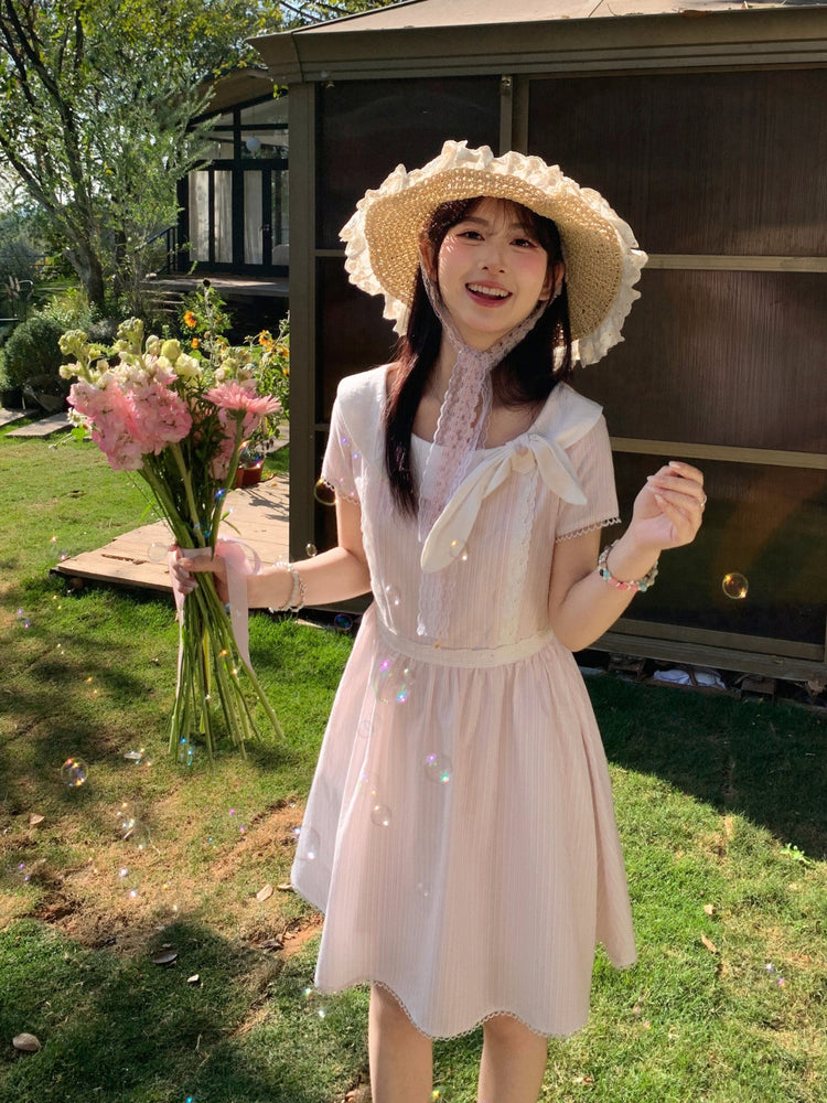 Vanilla Ribbon Stripe Dresses-Dresses-ntbhshop