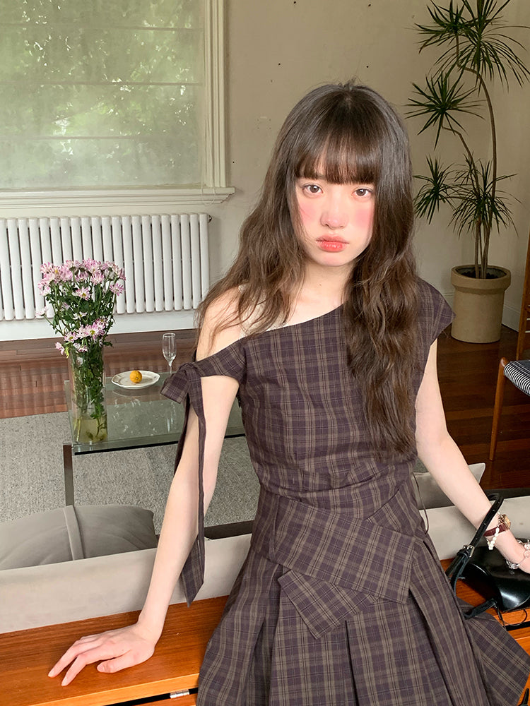 Oakmere Off-Shoulder Plaid Dress-ntbhshop