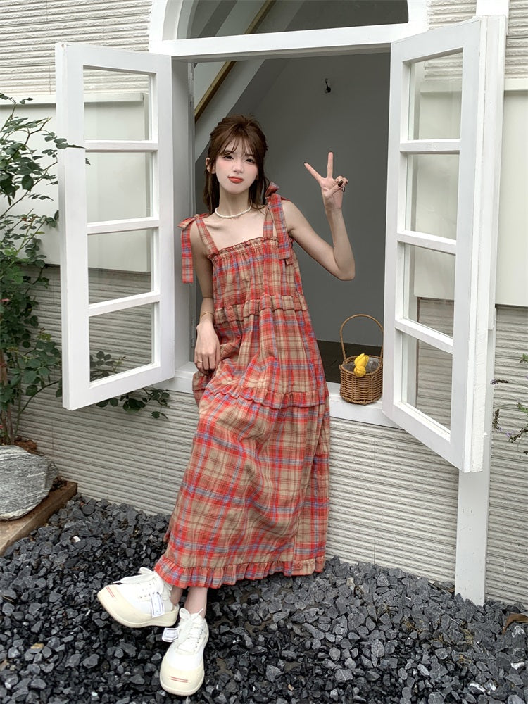 Cherry Glace Vintage Plaid Maxi Dress-ntbhshop