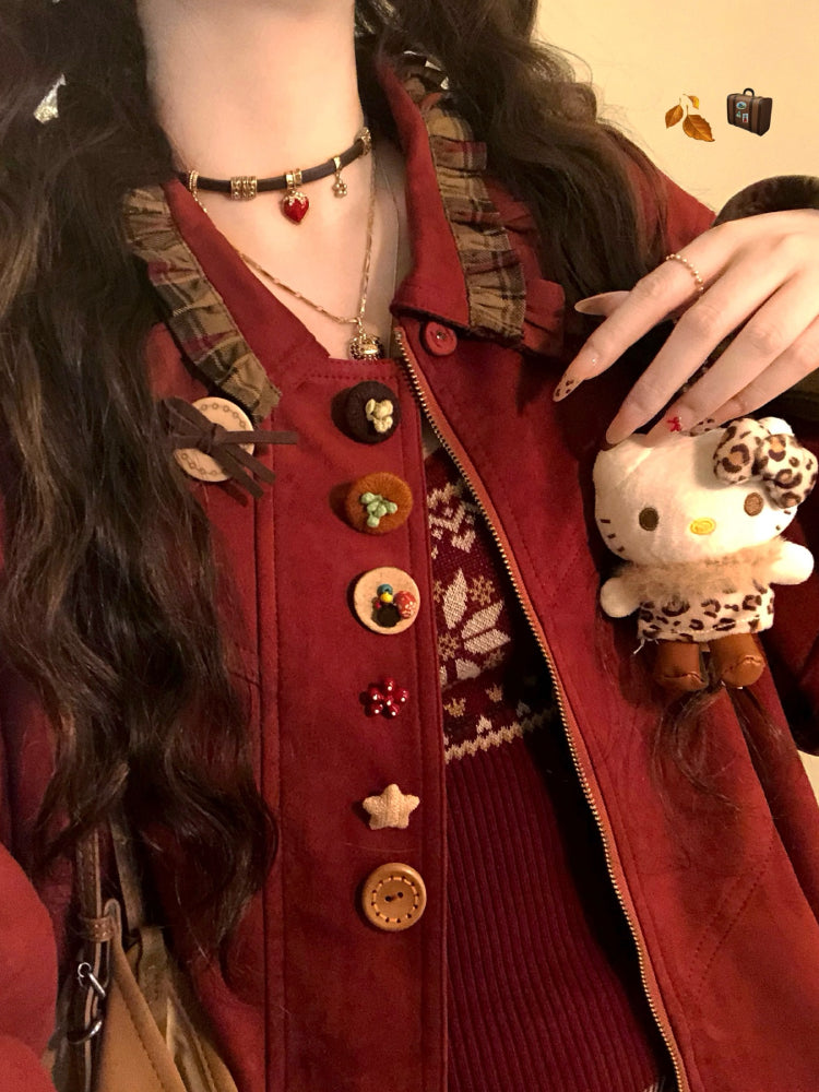 Maillard Coffee Vintage Button Suede Jackets-ntbhshop