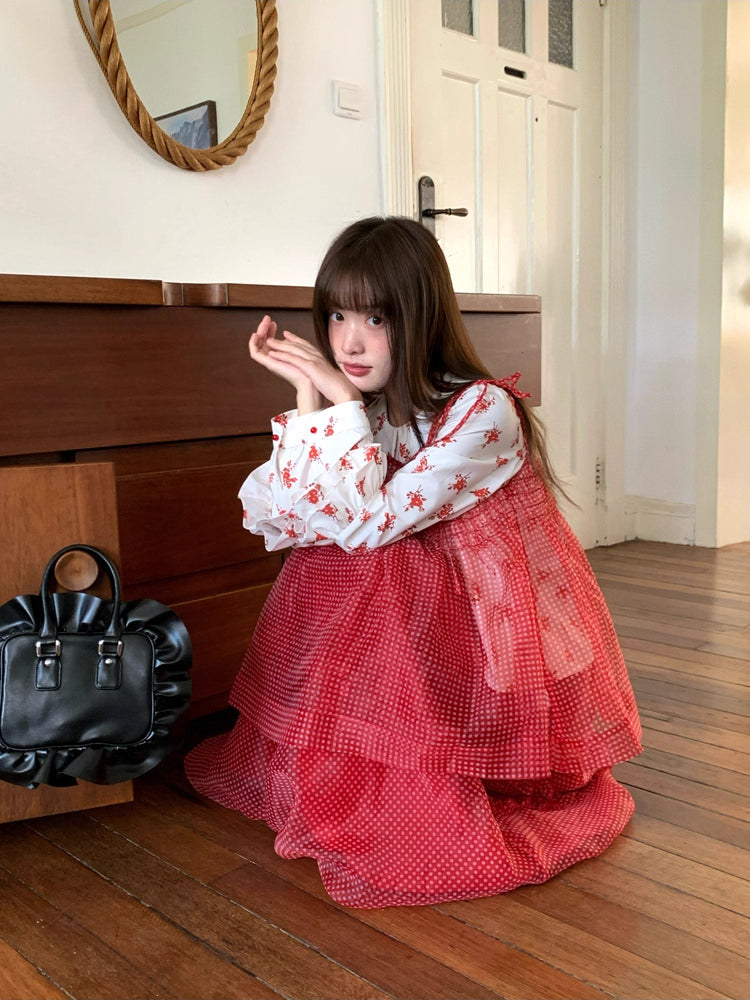 Cherry Dollhouse Polka Dot Cami, Floral Blouse & Bubble Skirt-ntbhshop