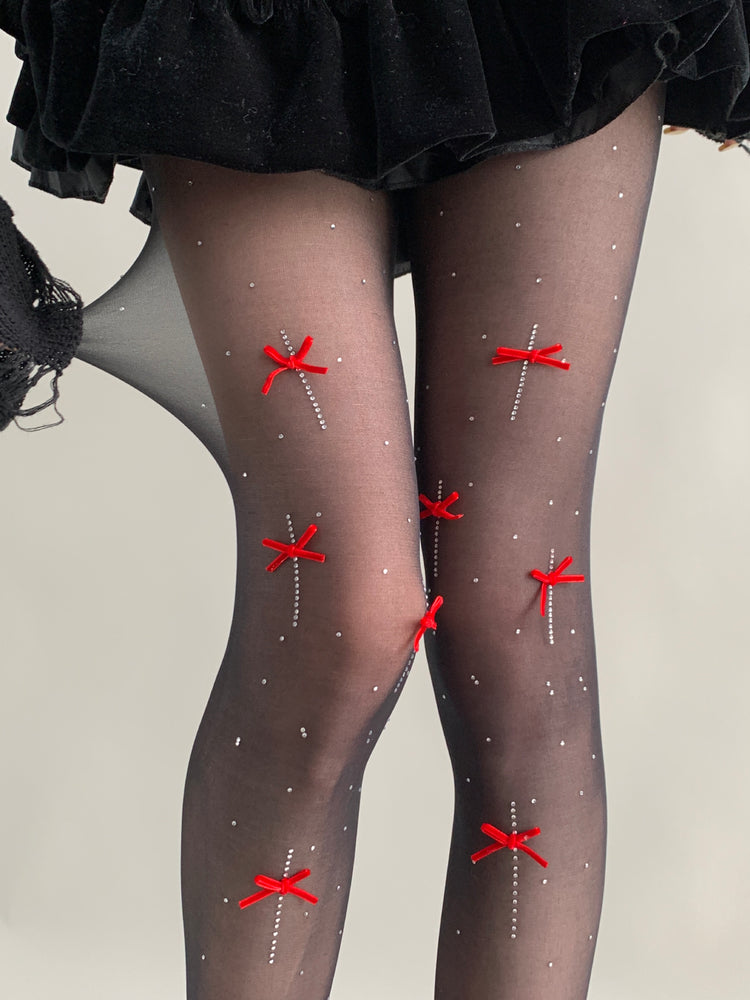 Ballet Bow Crystal Sheer Tights-ntbhshop