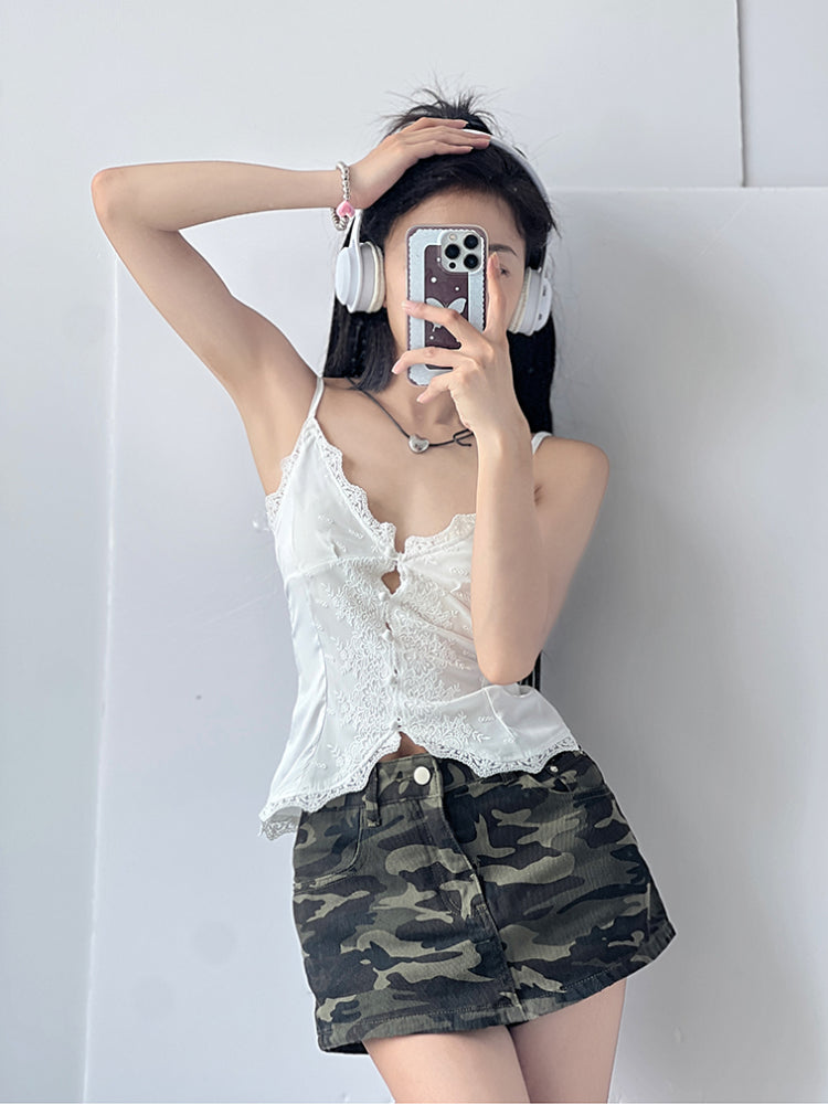 French Lace Satin Button Up Cami-ntbhshop