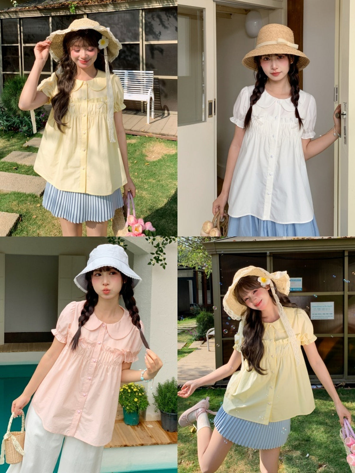 Petite Ribbon Babydoll Blouses-Tops-ntbhshop