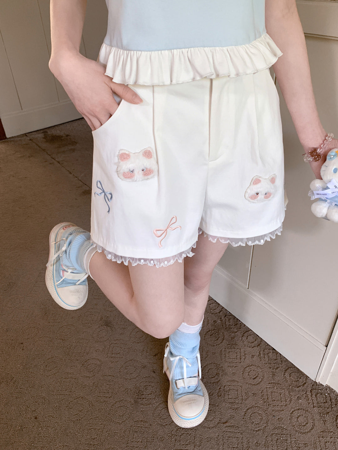 Cloud Kitten Pleated Shorts-Bottoms-ntbhshop