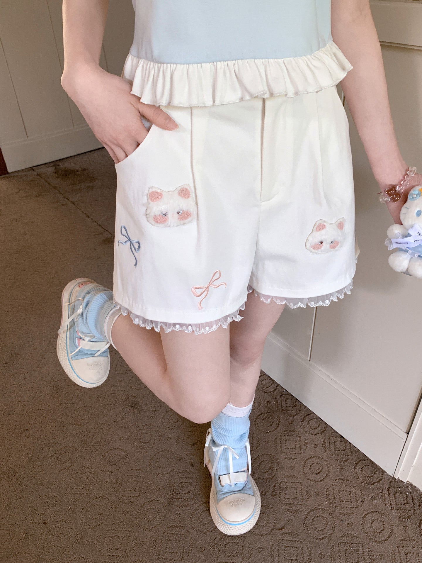 Cloud Kitten Pleated Shorts-Bottoms-ntbhshop