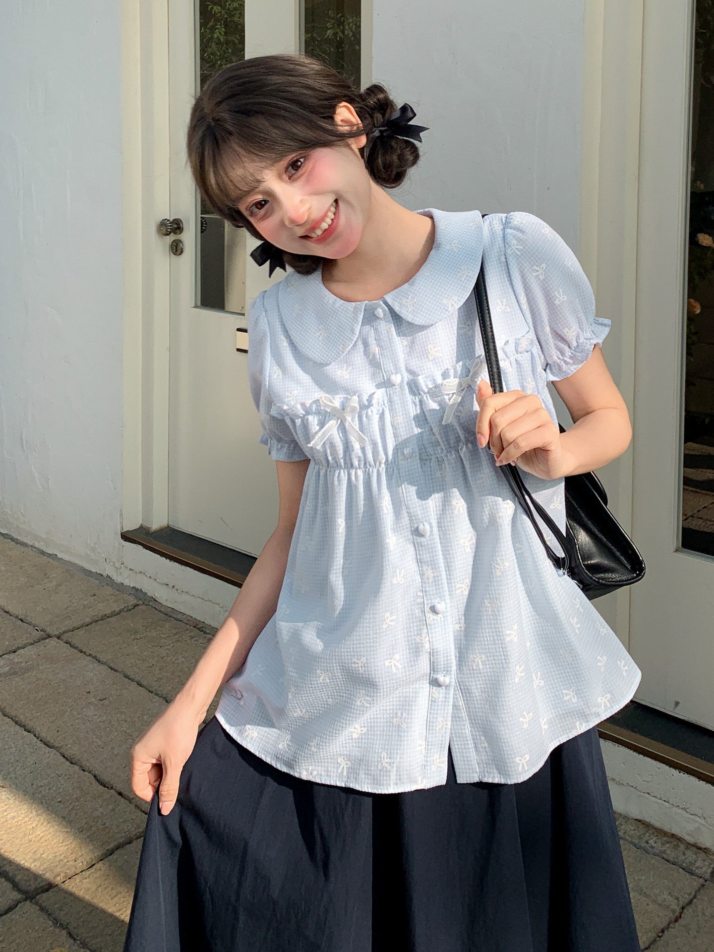 Petite Ribbon Babydoll Blouses-Tops-ntbhshop