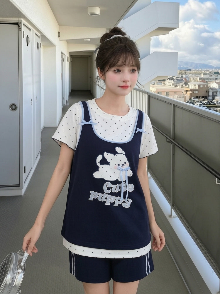 Cute Puppy Layer Tee-Tops-ntbhshop