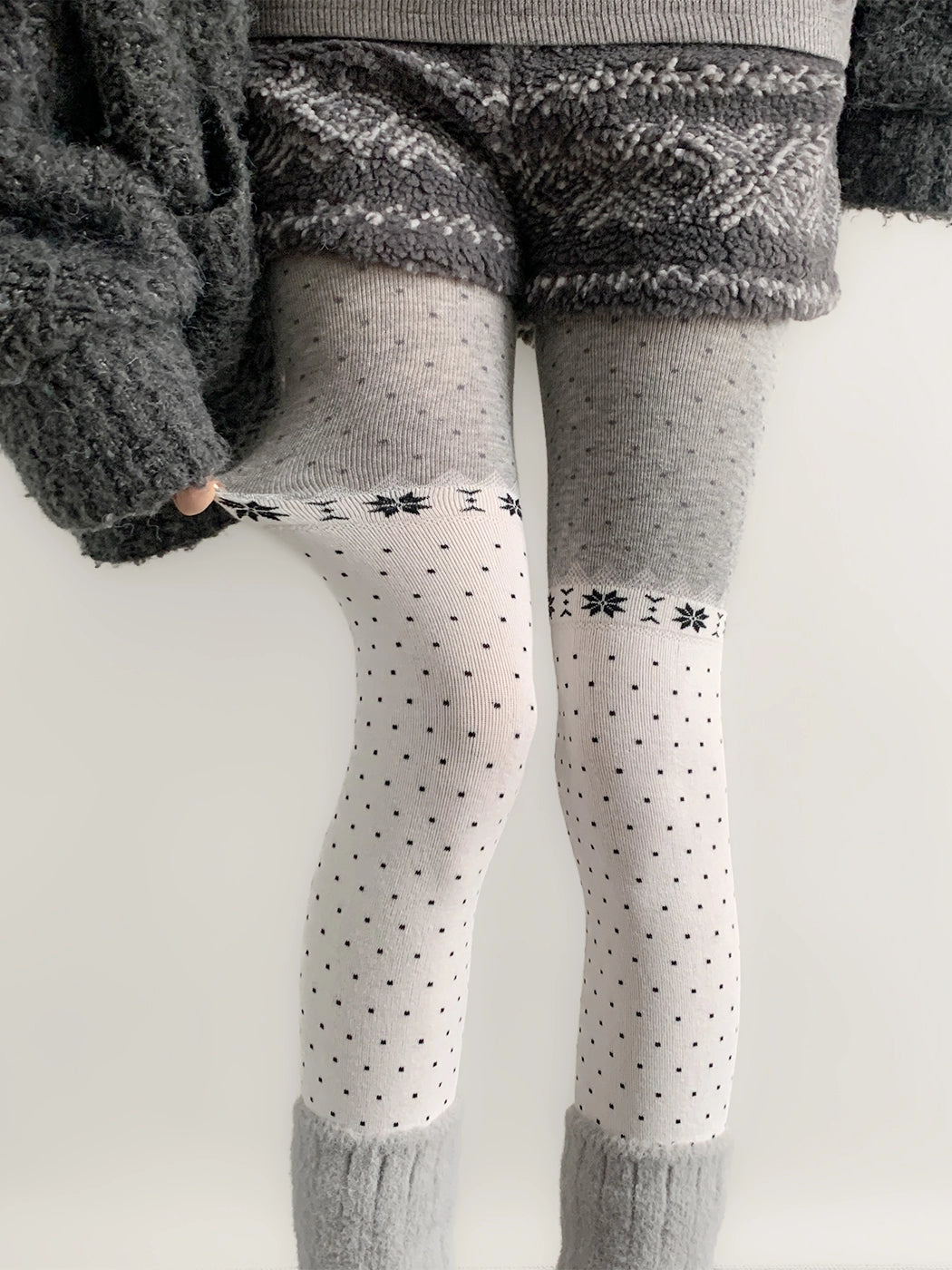 Frosty Dot Colorblock Knit Tights-ntbhshop