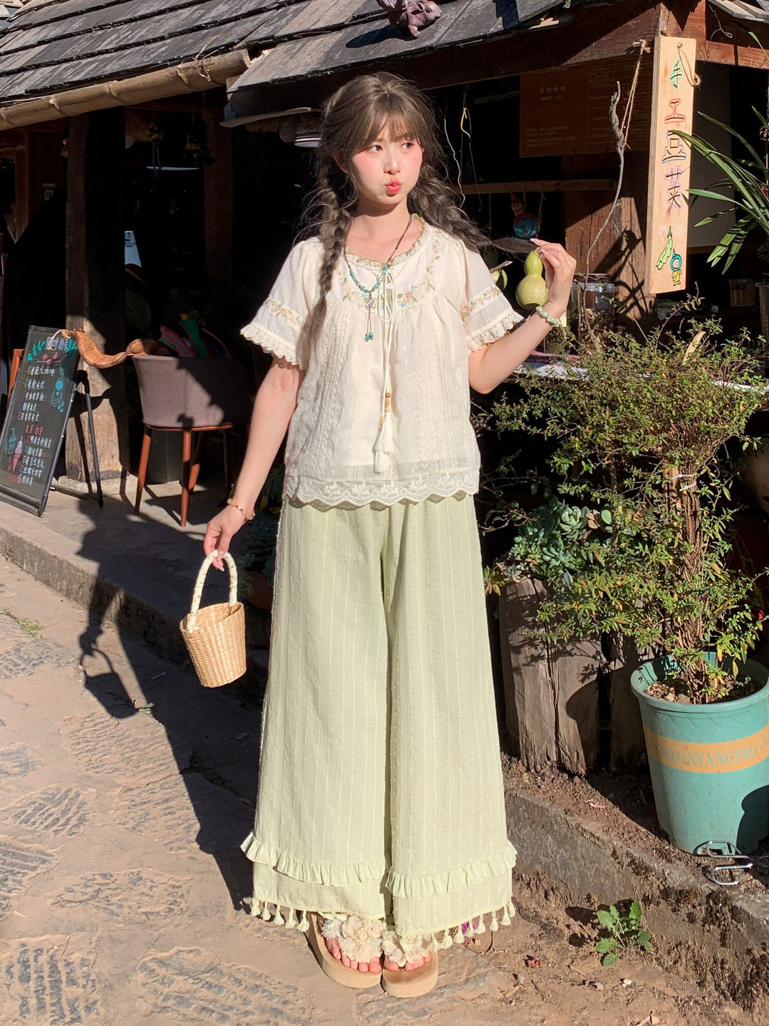 Meadow Tassel Cotton Pants-Bottoms-ntbhshop
