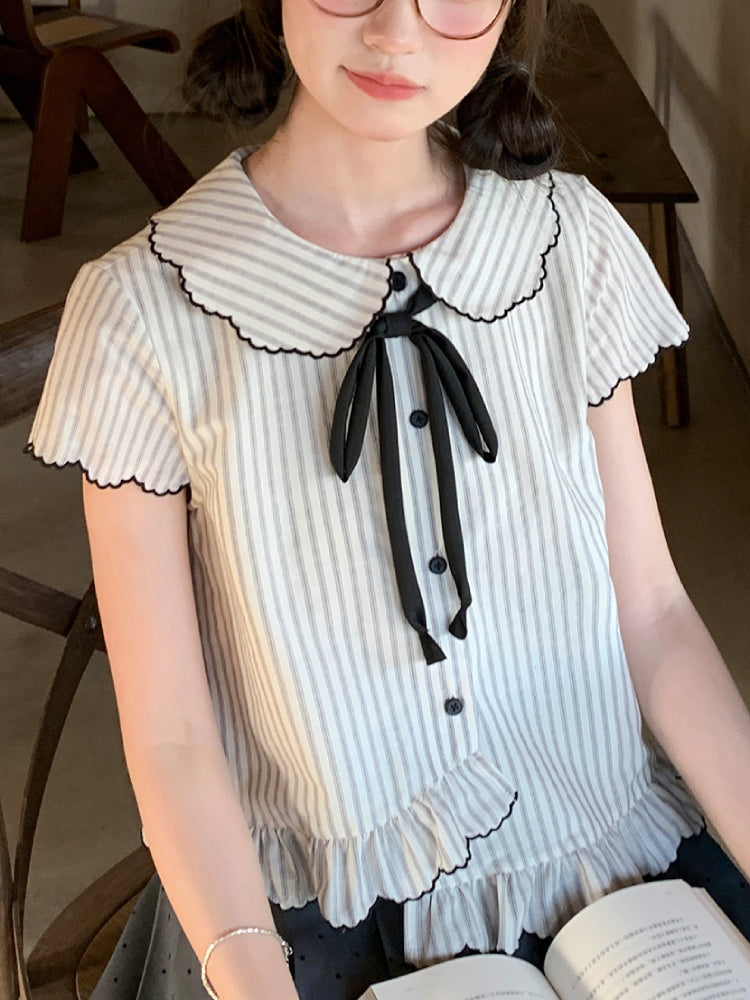 Vintage Prep Doll Collar Blouse & Skirt-Sets-ntbhshop