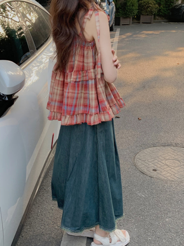 Retro Red Plaid Babydoll Top-ntbhshop