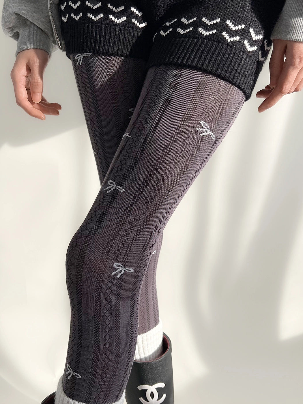 Ribbon Whisper Hollow Knit Tights-ntbhshop