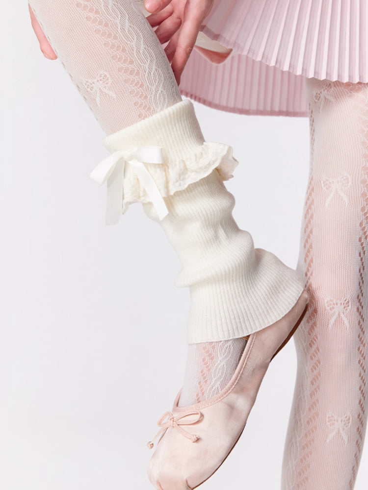 Ribbon Latte Lace Leg Warmers-ntbhshop