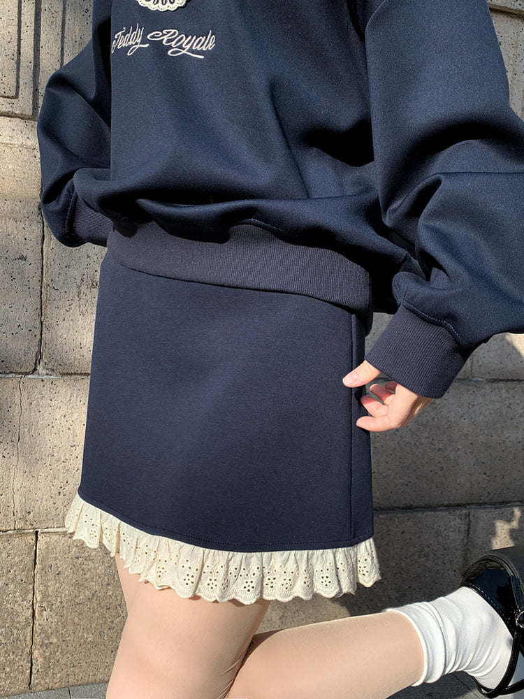 Navy Milk Lace Short Skirt-Bottoms-ntbhshop