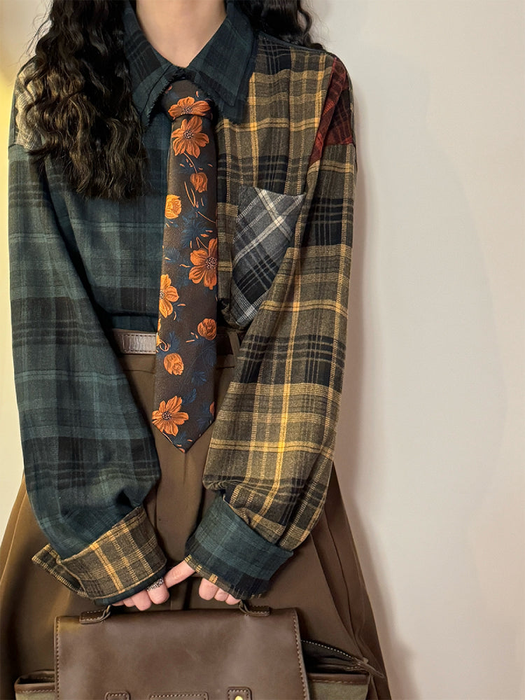 Retro Patchwork Unisex Plaid Shirt-ntbhshop