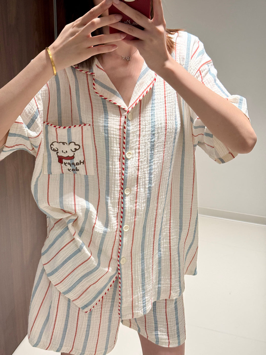 Puppy Stripe Double-Gauze Pajama Set-Sets-ntbhshop