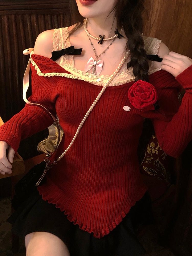 Swan Poise Lace Knit Tops-ntbhshop