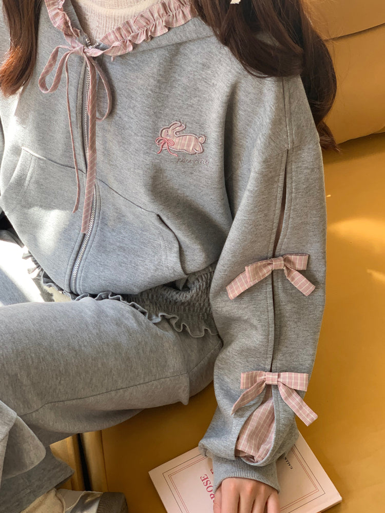 Bunny Gingham Bow Hooded Jacket-ntbhshop