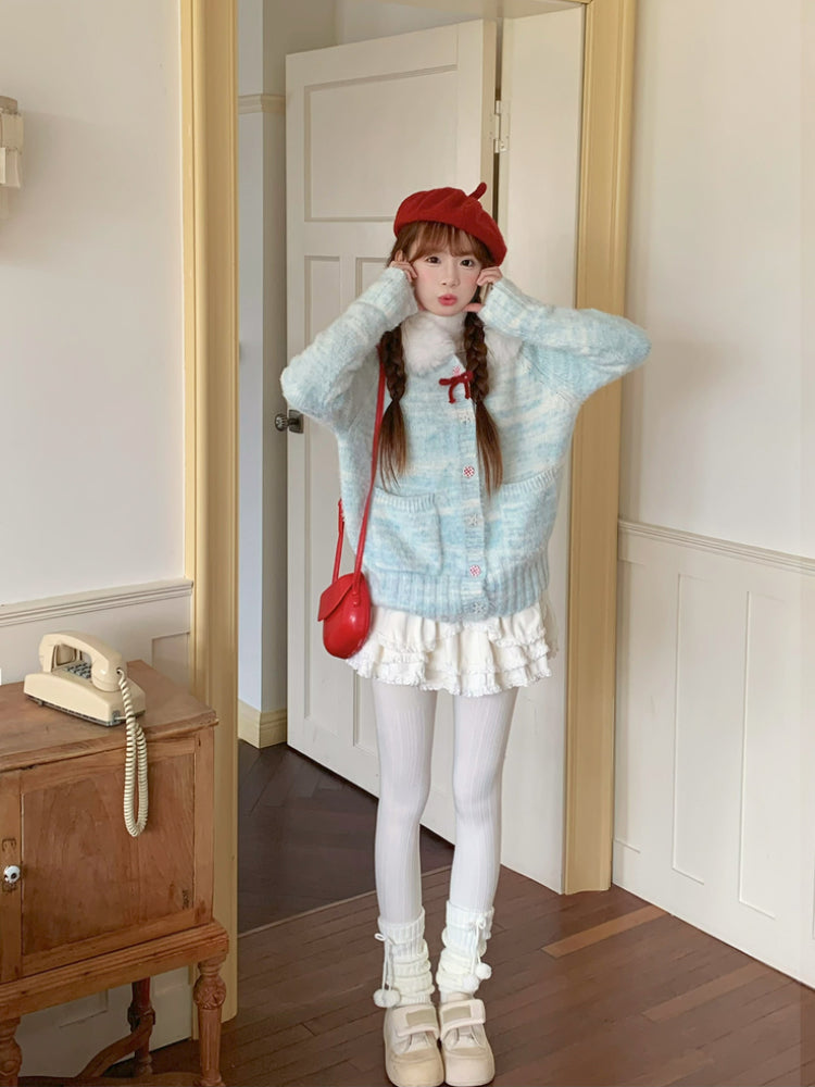 Blueberry Cloud Knit Hooded Cardigan-Outerwear-ntbhshop