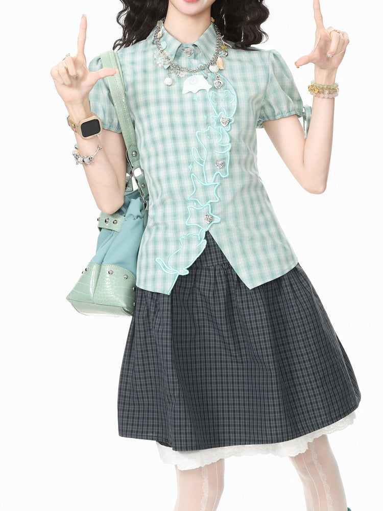 Minty Kitty Babydoll Blouse-Tops-ntbhshop