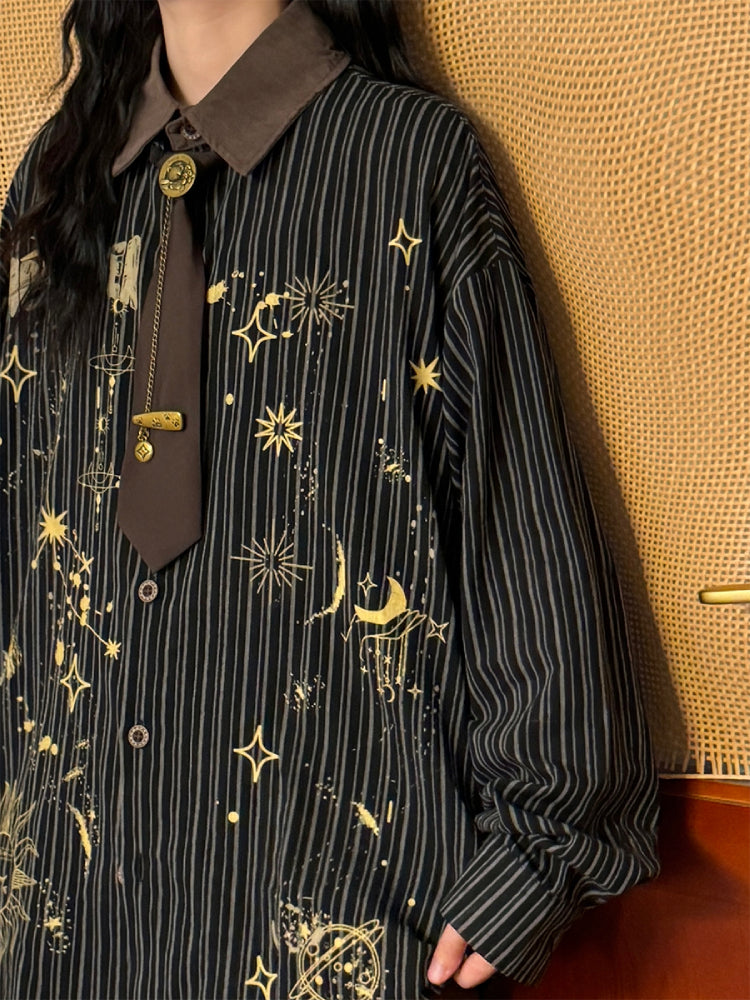 Celestial Archive Unisex Stripe Shirts with Ties-ntbhshop