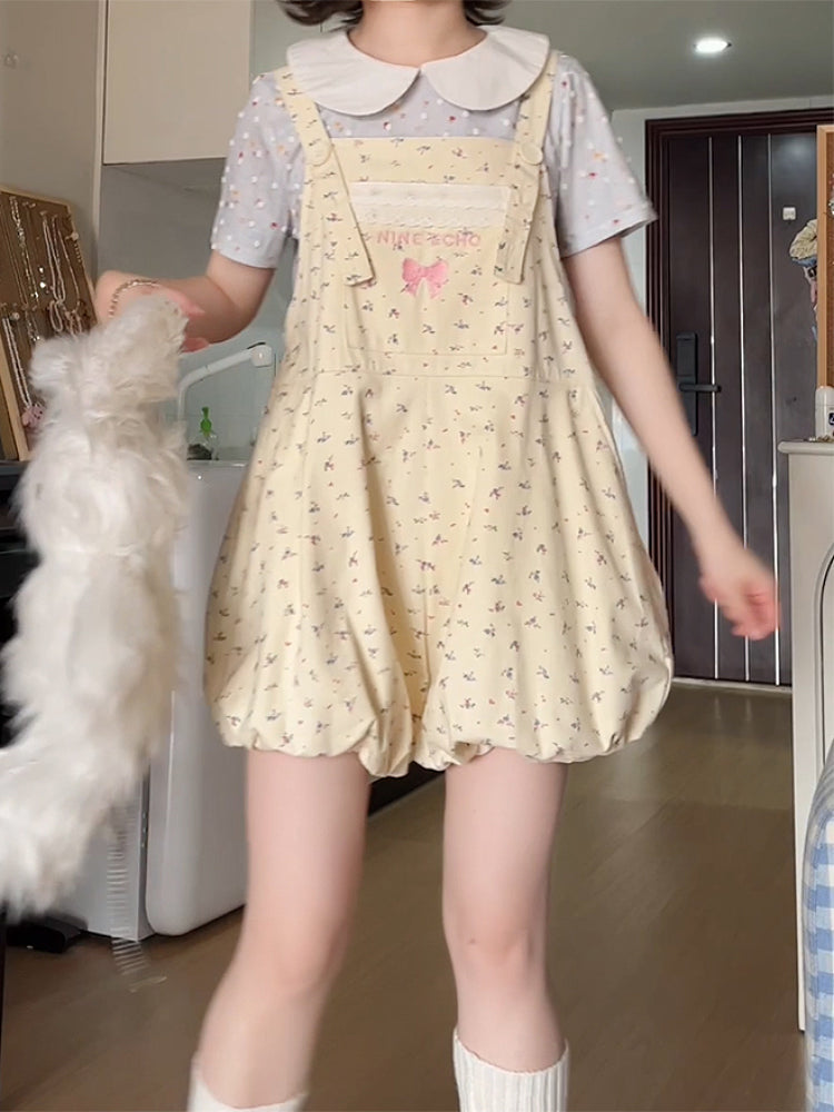 Vanilla Bow Bubble Overall Shorts-ntbhshop