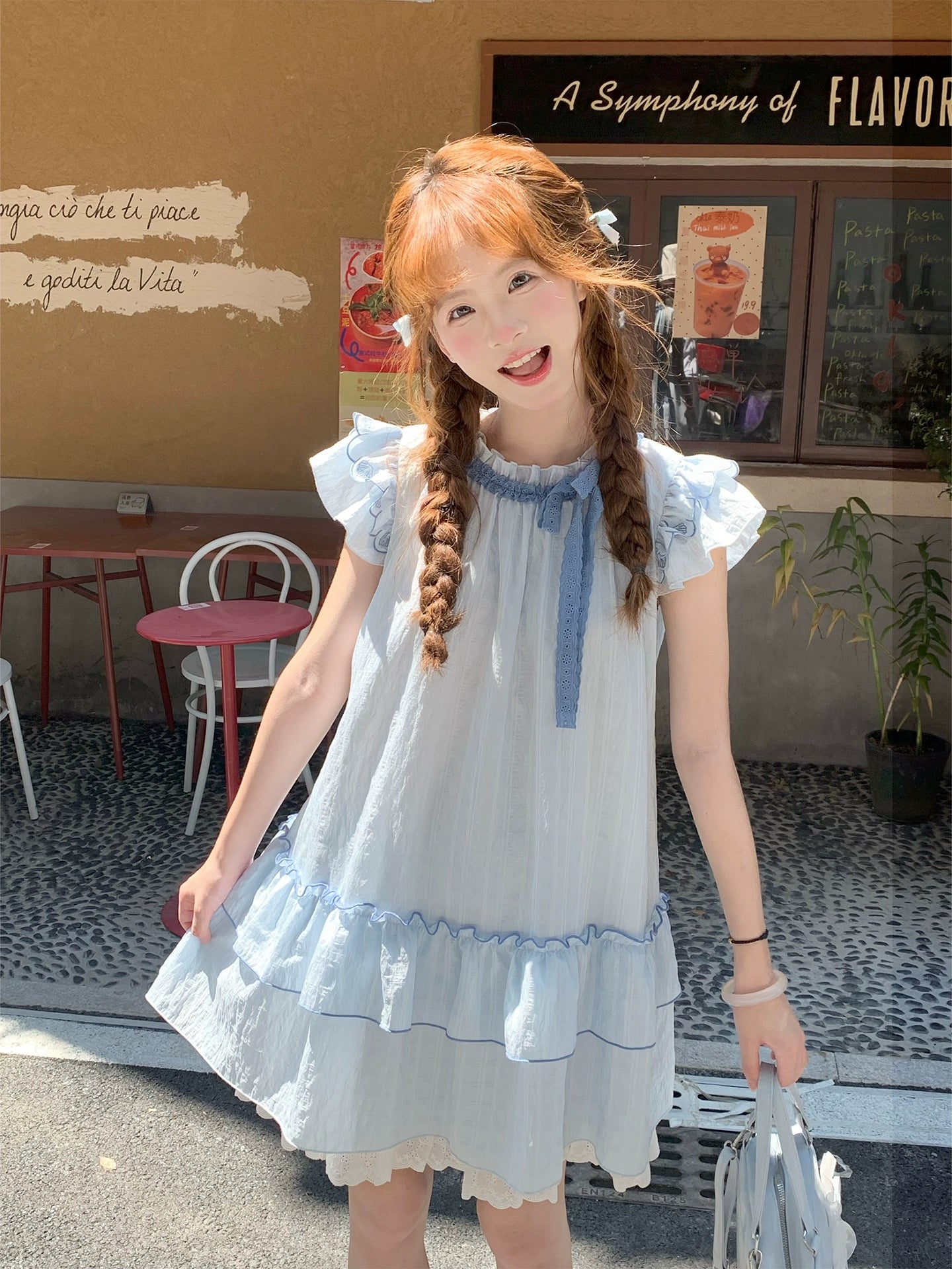 Ocean Whisper Fairy Sleeve Blouse, Dress & Denim Skirt-ntbhshop