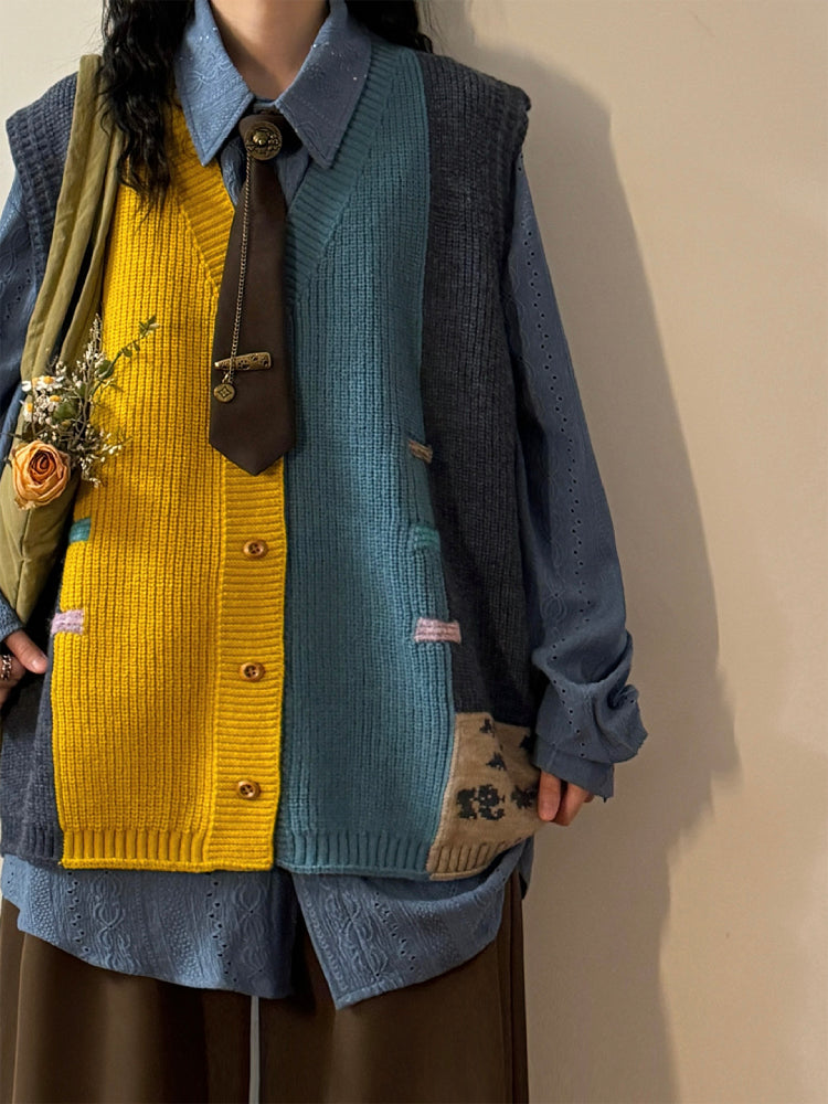 Campus Mosaic Knit Vest-Outerwear-ntbhshop